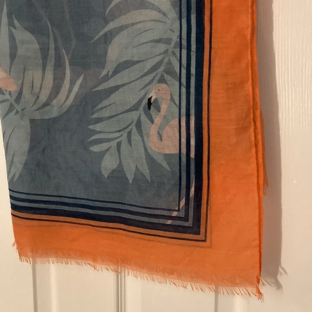 Large scarf. Flamingos.  Orange and green